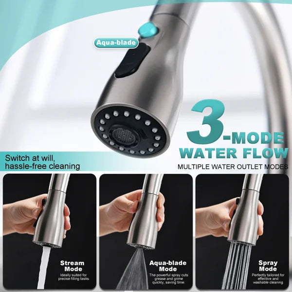 Single-Handle Pull-Down Kitchen Faucet with Deck Plate, 3-Function Spray Head, and 360-Degree Swivel Nozzle SR-COLA1131-BN
