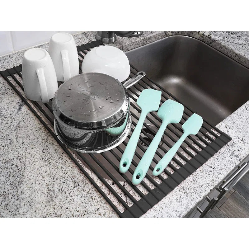 Zulay Kitchen Large Roll Up Dish Drying Rack - Heavy Duty Silicone Wrapped Steel Rods Over Sink Dish Drying Rack