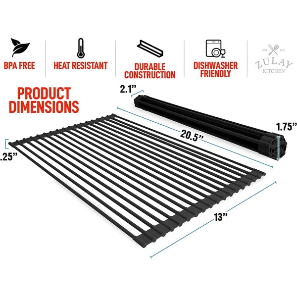 Zulay Kitchen Large Roll Up Dish Drying Rack - Heavy Duty Silicone Wrapped Steel Rods Over Sink Dish Drying Rack